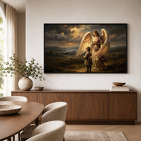 Guardian Angel and Child Religious Oil Painting Style Canvas Print Wall Art - Mockup Display 6