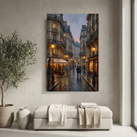 Paris Street Stretched Canvas Wall Art, Rainy City Print, Elegant Urban Decor