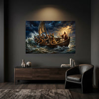 Jesus Christ Calming Storm Oil Painting Style Canvas Print Wall Art, Inspirational - Mockup Display 6