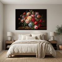 Vibrant Floral Still Life Oil Painting Style Canvas Print Wall Art, Museum Grade - Mockup Display 6