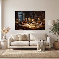 Detective Dogs Library Oil Painting Style Canvas Print Wall Art, Elegant Study Decor - Mockup Display 6