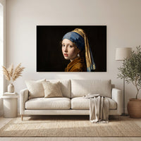Vermeer's Girl with Pearl Earring Oil Painting Style Classic Canvas Print Wall Art - Mockup Display 6