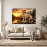 Golden Labrador Dog Mountain Lake Sunset Oil Painting Style Canvas Print Wall Art - Mockup Display 6