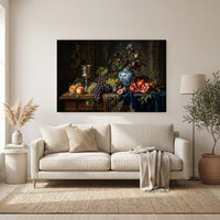 Classical Still Life Fruit Flowers Oil Painting Style Canvas Print Wall Art, Elegant Decor - Mockup Display 6