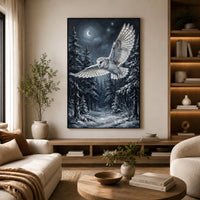 Majestic Barn Owl Snowy Forest Night Oil Painting Style Canvas Print Wall Art - Mockup Display 6