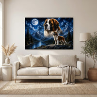 Majestic Saint Bernard Dogs Moonlit Mountain Lake Canvas Print Wall Art - Mockup Display 6