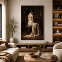 Classical Seated Woman Portrait Oil Painting Style Canvas Print Wall Art - Mockup Display 6