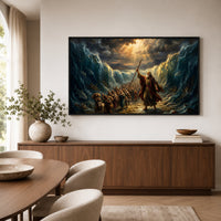 Moses Parting Red Sea Oil Painting Style Canvas Print Wall Art, Dramatic Biblical Scene - Mockup Display 6