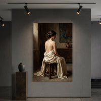 Serene Draped Woman Classical Oil Painting Style Canvas Print Wall Art for Elegance - Mockup Display 6