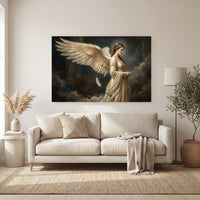 Angel Stretched Canvas Wall Art, Ethereal Winged Woman Print, Elegant Spiritual Room Decor