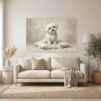 White Maltese Stretched Canvas Wall Art, Soft Dog Portrait Print, Elegant Bedroom Decor