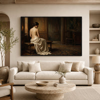 Classical Woman in Draped Gown Oil Painting Style Canvas Print Wall Art Serene - Mockup Display 7