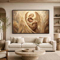 Serene Angelic Embrace Oil Painting Style Canvas Print Wall Art for Peace - Mockup Display 7
