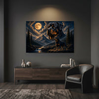 Rottweiler Dogs Moonlit Mountain Fantasy Art Style Canvas Print Wall Art, Dramatic - Mockup Display 7