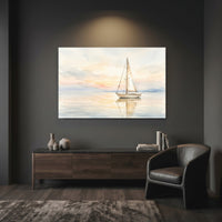 Tranquil Sailboat Sunset Watercolor Style Canvas Print Wall Art Coastal Decor - Mockup Display 7