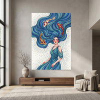 Mystical Water Maiden & Koi Fish Fantasy Canvas Print Wall Art, Serene Decor - Mockup Display 7