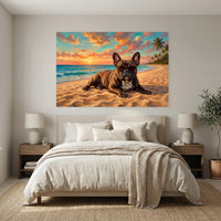 Cool French Bulldog Sunset Beach Oil Painting Style Canvas Print Wall Art for Dog Lovers - Mockup Display 7