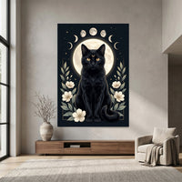 Mystical Black Cat Moon Phases Celestial Canvas Print Wall Art, Elegant Home Decor - Mockup Display 7