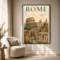 Historic Rome Cityscape Illustration Canvas Print Wall Art, Iconic Italy - Mockup Display 7