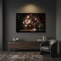 Classical Floral Bouquet Oil Painting Style Canvas Print Wall Art, Elegant Decor - Mockup Display 7