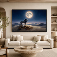 Mystical Desert Night Lion Guarding Man Canvas Print Wall Art, Dreamscape Decor - Mockup Display 7
