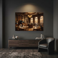 Canine Courtroom Drama Oil Painting Style Canvas Print Wall Art Humorous Decor - Mockup Display 7