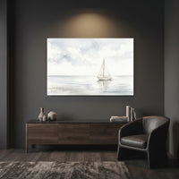 Serene Watercolor Sailboat Seascape Canvas Print Wall Art, Coastal Tranquility - Mockup Display 7