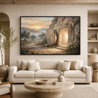 Empty Tomb Resurrection Oil Painting Style Canvas Print Wall Art, Divine Decor - Mockup Display 7