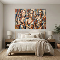 Cubist Three Women Portrait Canvas Print Wall Art, Abstract Gallery Style - Mockup Display 7