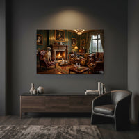 Aristocratic Dogs in Grand Living Room Oil Painting Style Canvas Print Wall Art, Elegant Decor - Mockup Display 7