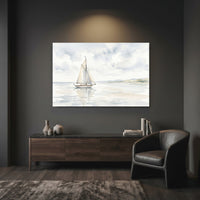 Serene Sailboat Watercolor Style Canvas Print Wall Art, Coastal Home Decor Accent - Mockup Display 7