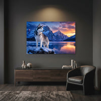 Siberian Husky Winter Mountain Sunset Realistic Canvas Print Wall Art Décor - Mockup Display 7