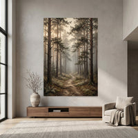Misty Forest Path Oil Painting Style Canvas Print Wall Art, Nature Landscape - Mockup Display 7