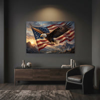 Majestic Bald Eagle American Flag Oil Painting Style Canvas Print Wall Art Patriotic Decor - Mockup Display 7