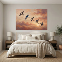 Barn Swallows Sunset Sky Oil Painting Style Canvas Print Wall Art for Nature Lovers - Mockup Display 7