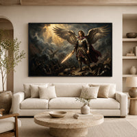 Archangel Michael Divine Battle Oil Painting Style Canvas Print Wall Art, Majestic - Mockup Display 7