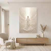 Divine Figure Textured Relief Style Angelic Wings Canvas Print Wall Art, Ethereal Glow - Mockup Display 7