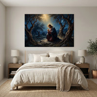 Jesus in Gethsemane Oil Painting Style Canvas Print Wall Art, Divine Light - Mockup Display 7