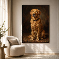 Elegant Golden Retriever Oil Painting Style Canvas Print Wall Art Classic - Mockup Display 7