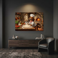 Dachshund Chef Making Pizza Oil Painting Style Canvas Print Wall Art for Kitchen - Mockup Display 7
