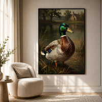 Mallard Duck Pond Rustic Landscape Oil Painting Style Canvas Print Wall Art Decor - Mockup Display 7