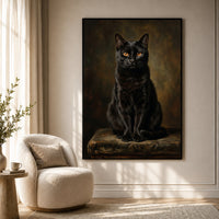 Elegant Black Cat Portrait Oil Painting Style Canvas Print Wall Art, Regal - Mockup Display 7