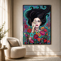 Boho Woman with Floral Tattoos Canvas Print Wall Art, Mystical Decor - Mockup Display 7