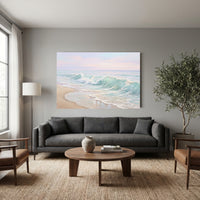Serene Ocean Waves Textured Canvas Print Wall Art with Pastel Sky Charm - Mockup Display 7