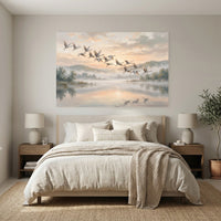 Serene Cranes Flying Oil Painting Style Canvas Print Wall Art for Tranquil Decor - Mockup Display 7