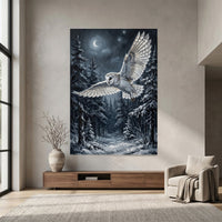 Majestic Barn Owl Snowy Forest Night Oil Painting Style Canvas Print Wall Art - Mockup Display 7