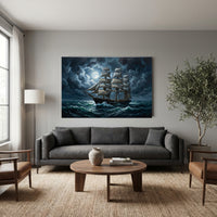 Dramatic Tall Ship Moonlit Sea Oil Painting Style Canvas Print Wall Art - Mockup Display 7