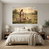 Jesus the Good Shepherd Oil Painting Style Canvas Print Wall Art for Devotion - Mockup Display 7