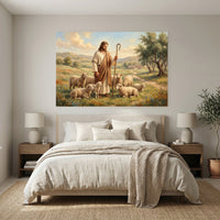 Jesus Christ Good Shepherd Oil Painting Style Canvas Print Wall Art, Inspirational Decor - Mockup Display 7