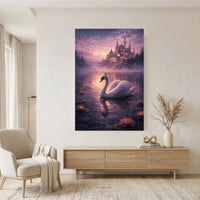 Fantasy Swan Lake Castle Oil Painting Style Canvas Print Wall Art Decor - Mockup Display 7